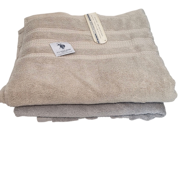 U.S. Polo Assn. Other - SET OF 2 Gray Beige 100% Cotton Premium  Bath Towels 27x50 US Polo Assn